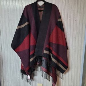 Vero Moda Boho Colorblock Open Front Fringe Trim Poncho Cardigan